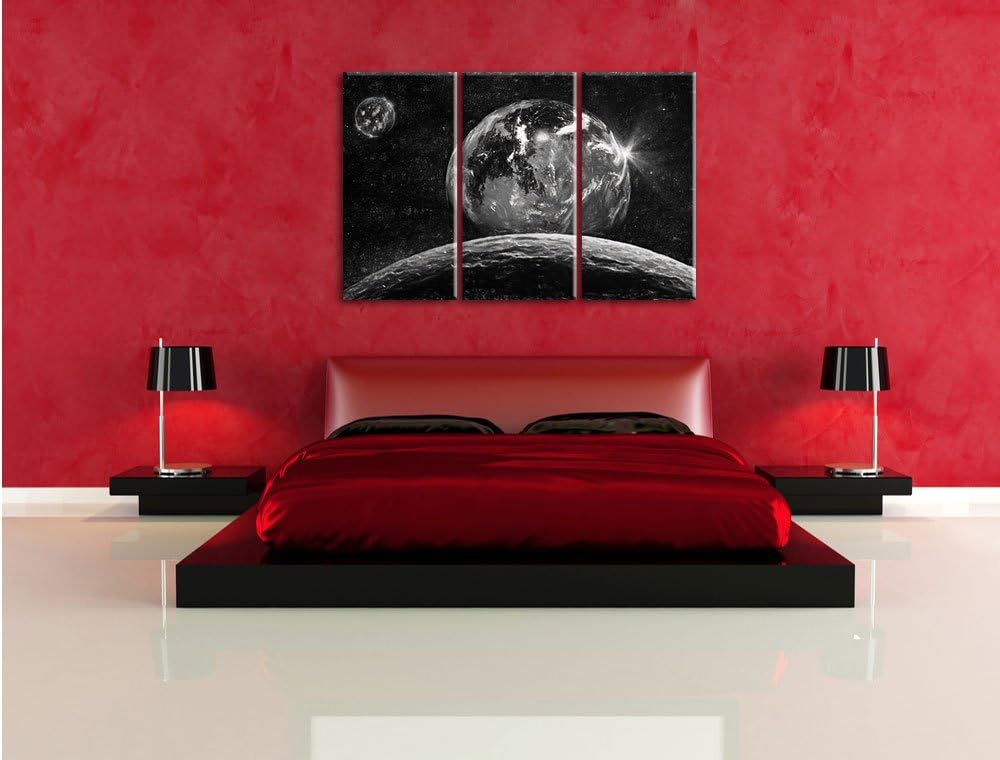 Pixxprint Rote Planeten in der Galaxie Kunst / 3-Teilig/Gesamtmass 120cm Leinwandbild bespannt auf H