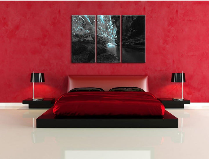 Pixxprint abstrakte Eislandschaft B&W Detail 3-Teiler Leinwandbild 120x80 Bild auf Leinwand