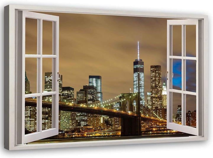 Leinwandbild XXL 3D Illusion Wandbild Kunst New York Braun 120x80 cm Leinwandbild 120x80 cm Braun_a,