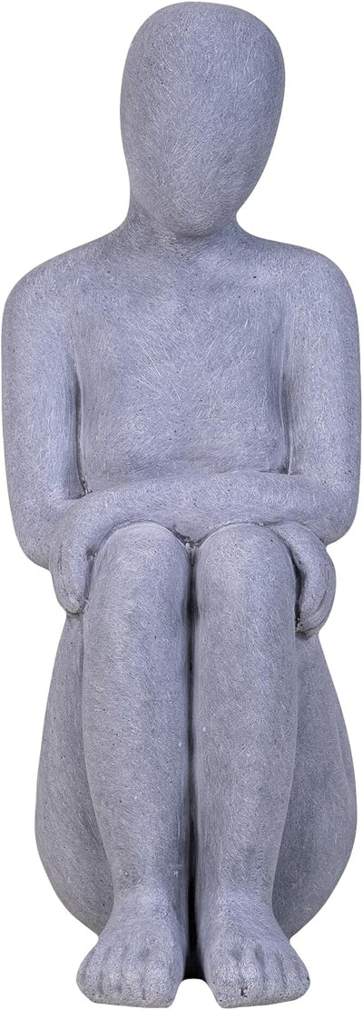 IDYL Moderne Skulptur Figur Sandsteinguss Denkende Frau | wetterfest | grau | 20x16x42 cm | Dekorati