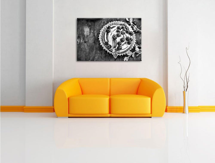 Pixxprint Heidelbeercupcake / 100x70cm Leinwandbild bespannt auf Holzrahmen/Wandbild Kunstdruck Deko