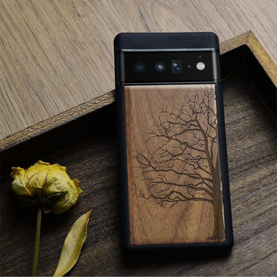 Carveit Hülle für Pixel 6 Pro Case [Holz und TPU Silikon Hybrid Handyhülle] Stossfeste Stossstange h