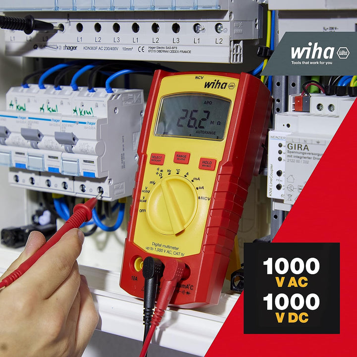 Wiha Digitales Multimeter bis 1.000 V AC, CAT IV inkl. 2x AAA-Batterien I mit True-RMS Funktion I LC