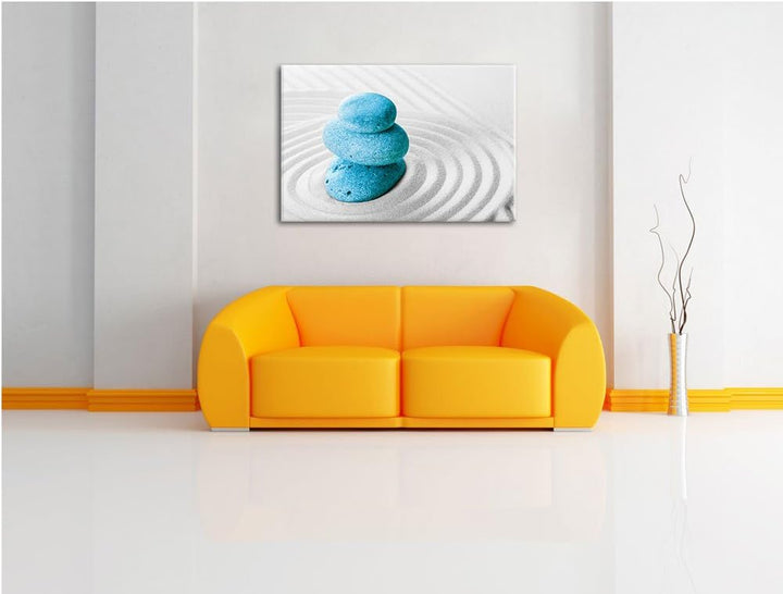 Drei Steine im Sand mit Muster schwarz/weiss Format: 100x70 auf Leinwand, XXL riesige Bilder fertig