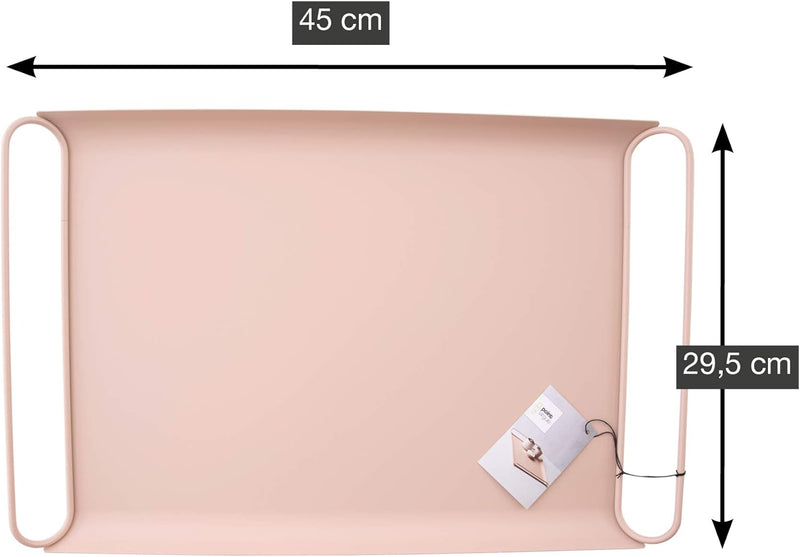 Point-Virgule Serviertablett aus Metall mit Handgriffe, Trendiger deko tablett für Küche, Puder rosa