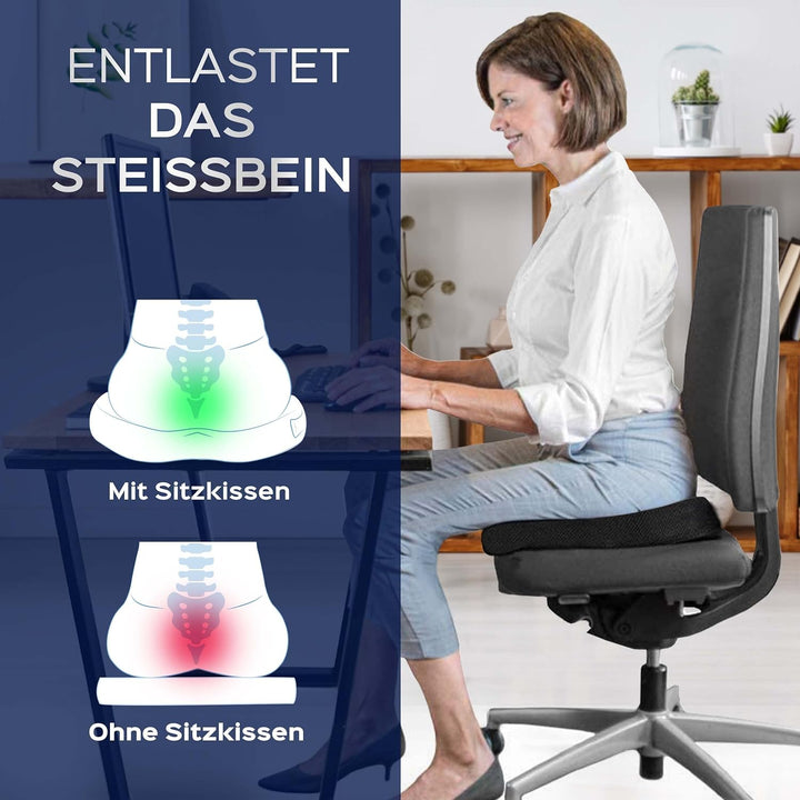 bonmedico Sitzkissen orthopädisch - Ergonomisches Memory Foam Kissen für Bürostuhl, Auto, Rollstuhlk