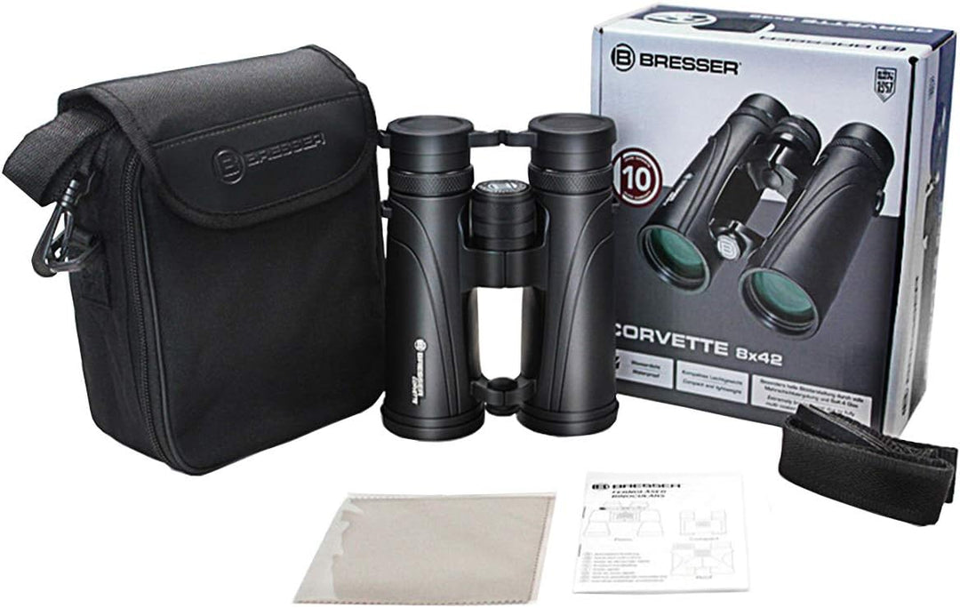 Bresser Fernglas Corvette 8x42 wasserdicht mit Nitrogenfüllung, BaK-4 Glas Prismen, LE-Okularen für