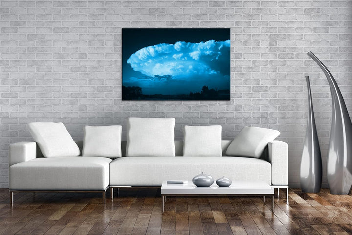deyoli riesige Wolke Format 80x60 Effekt: Monocrome Blau als Leinwandbild, Motiv fertig gerahmt auf