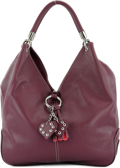 modamoda de - 330 - ital. Leder Damen Schultertasche Large Bordeauxviolett, Bordeauxviolett