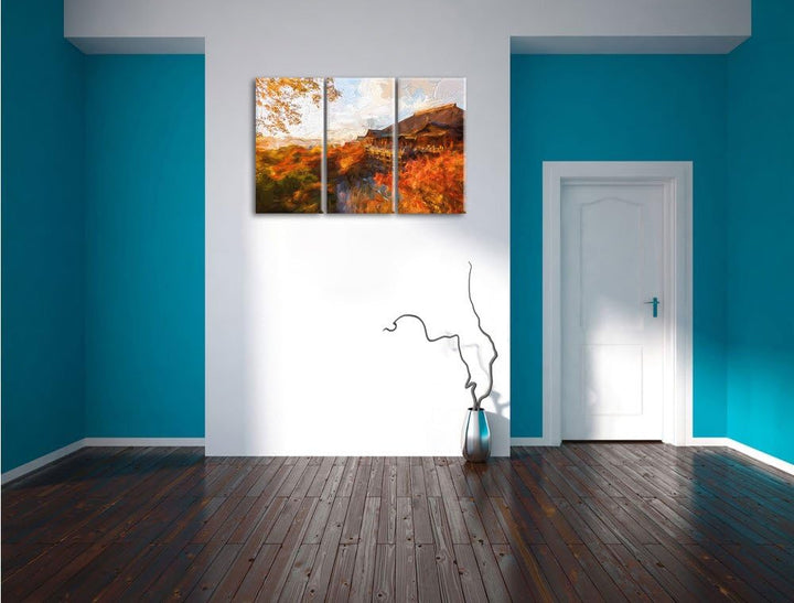 Pixxprint Majestätisches Japanisches Gebäude als Leinwandbild/Grösse: 3 Teilig (120x80 cm) cm/Wandbi