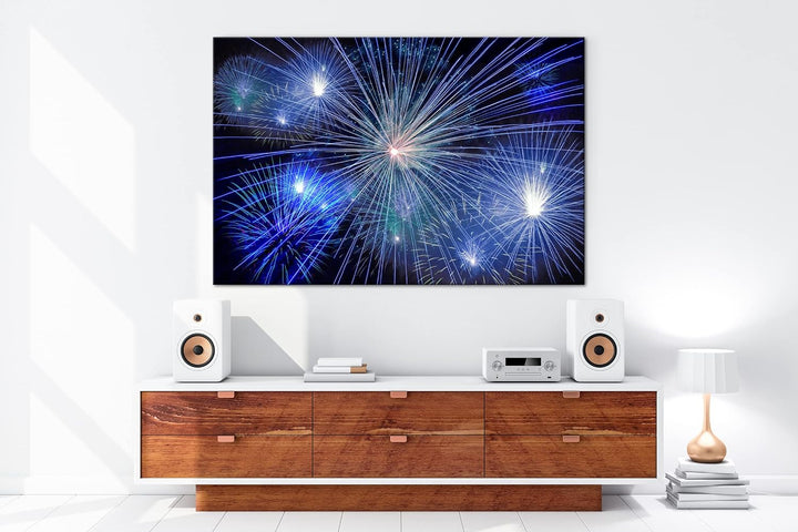 deyoli atemberaubendes Feuerwerk im Format: 80x60 als Leinwandbild, Motiv fertig gerahmt auf Echthol
