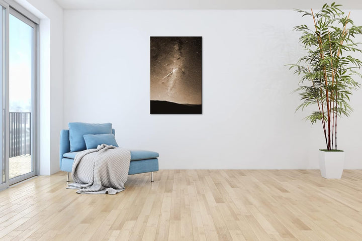 deyoli ein fallender Stern am Himmel Effekt: Sepia, Format: 80x60 als Leinwandbild, Motiv fertig ger