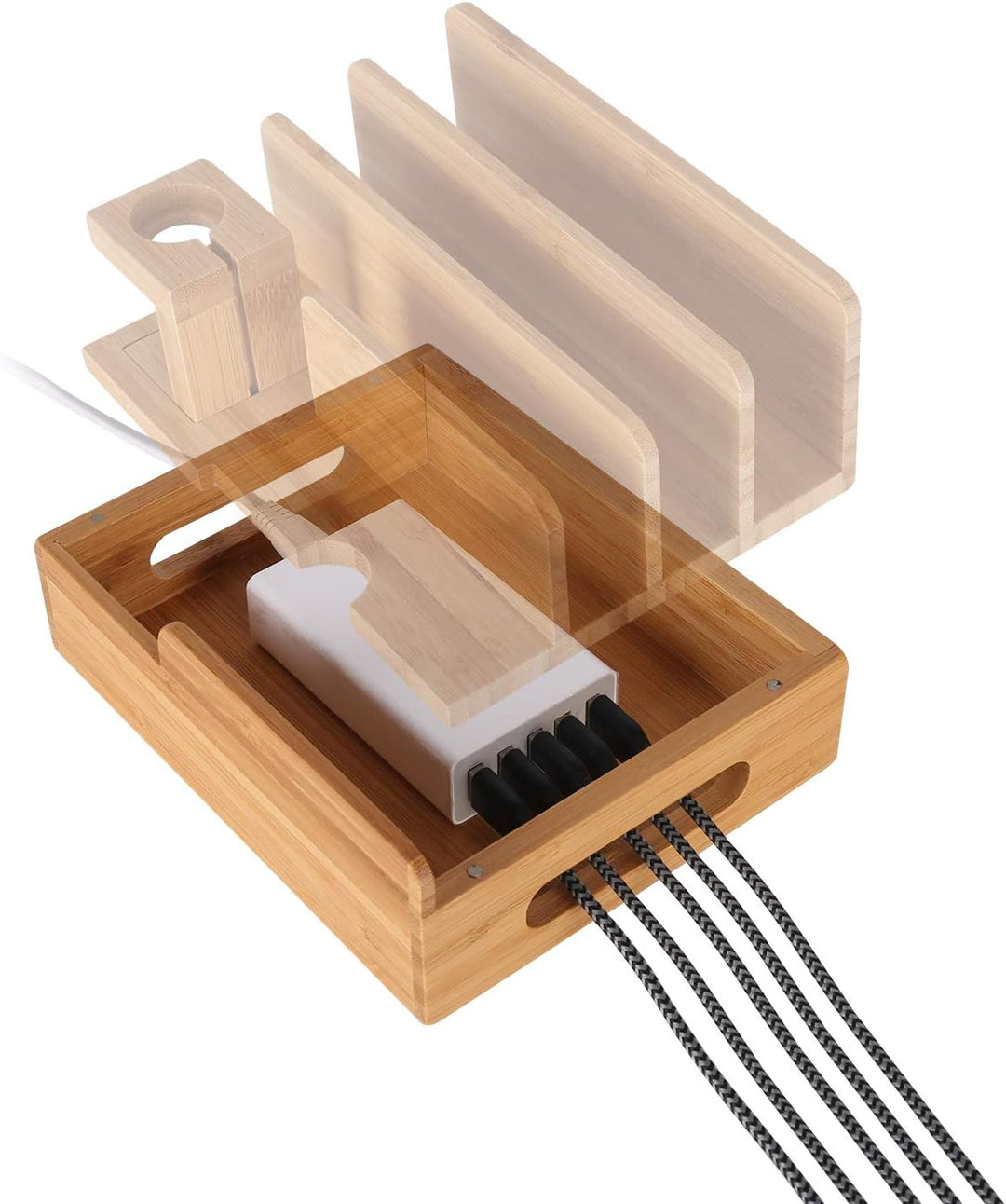 Bambus Holz Multi-Gerät Desktop Ladestation Halterung Ladegerät Halter Wiege Ständer compatible with
