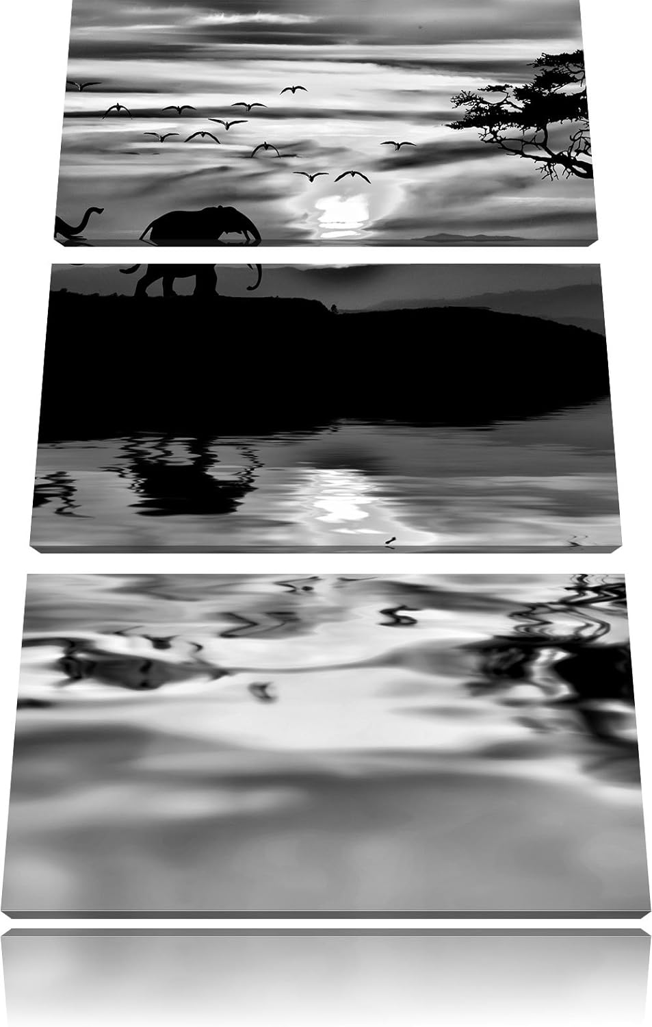 Pixxprint Elefanten in Afrikanischer Steppe als Leinwandbild/Grösse: 3 Teilig (120x80) cm/Wandbild/K