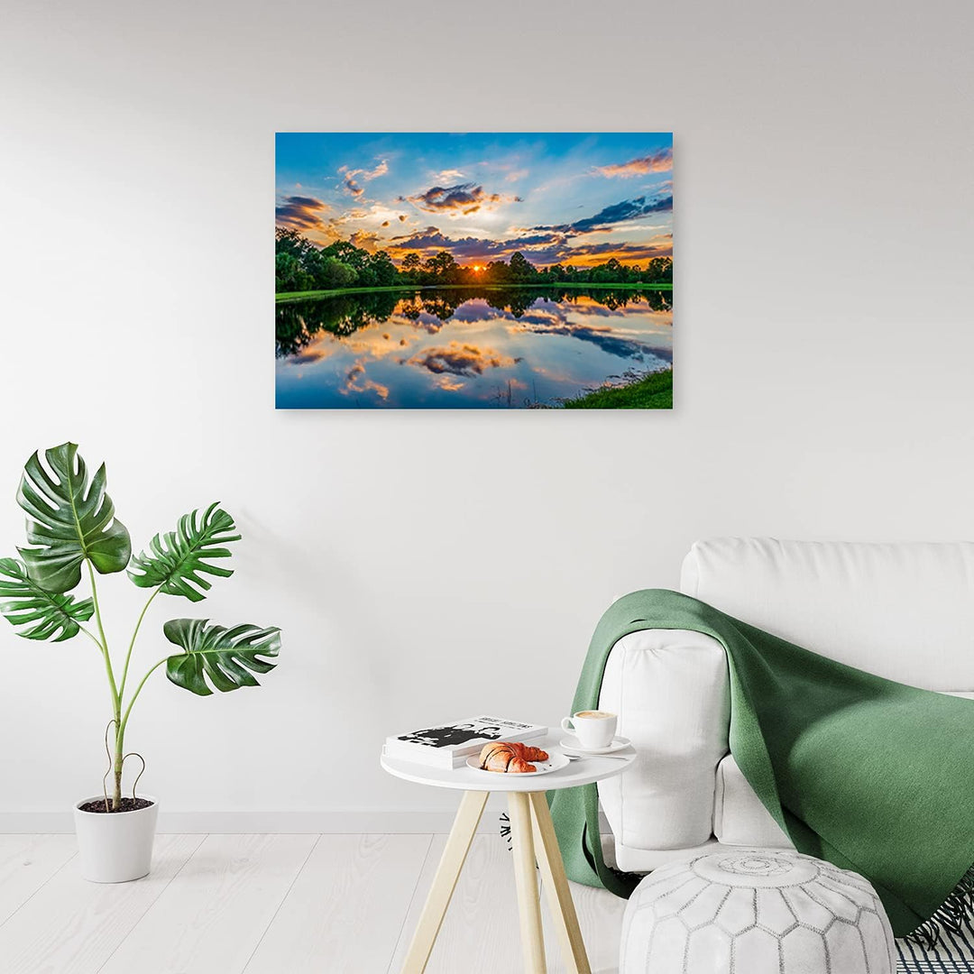 Feeby Vlies Leinwandbild Sonnenuntergang Natur 120x80 cm Wanddeko Design Kunstdruck Zimmerdeko Bilde
