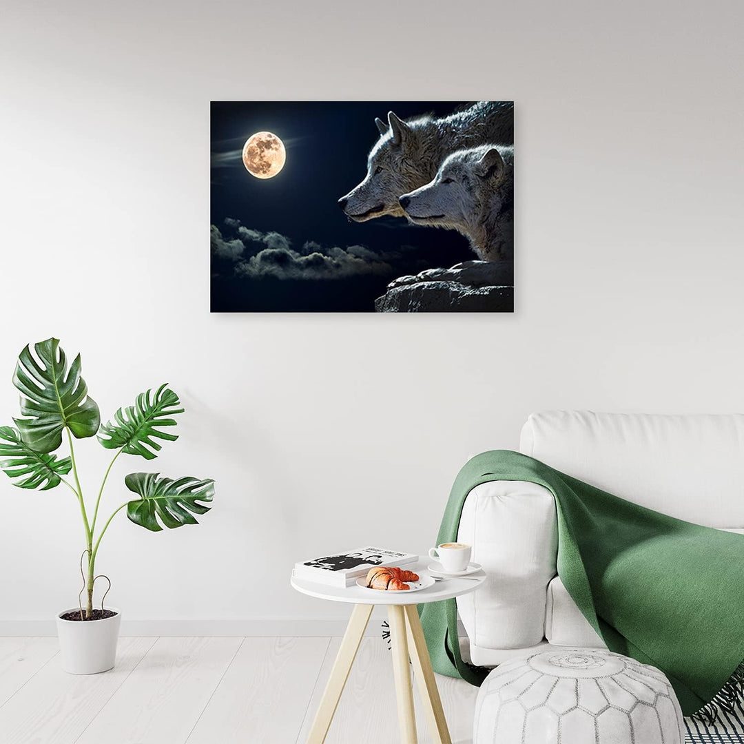 Feeby Vlies Leinwandbild Tiere Wölfe 80x60 cm Wand Bild Kunstdruck Deko Wohnzimmer Wohnungs Deko Nac