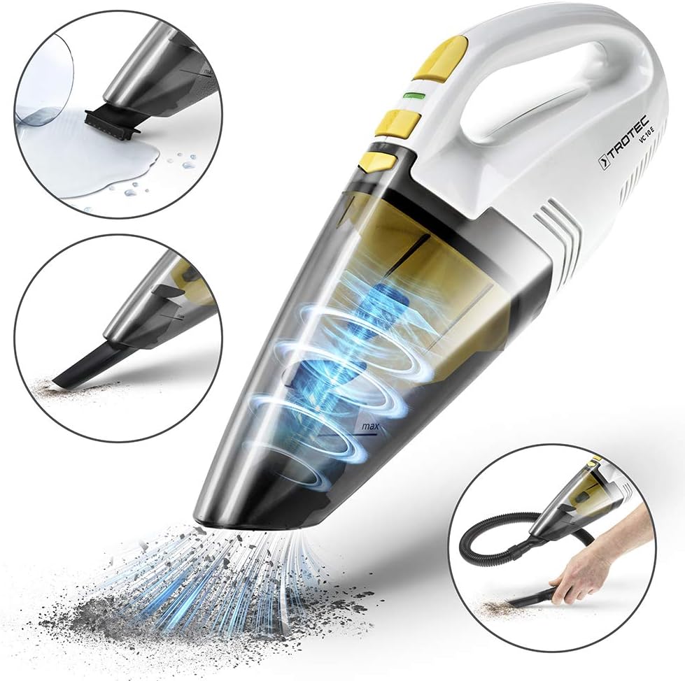 TROTEC Akku Handstaubsauger VC 10 E – Nass & Trocken Handsauger – 7,4 V Li-Ionen Akku, 40 W, 400 ml