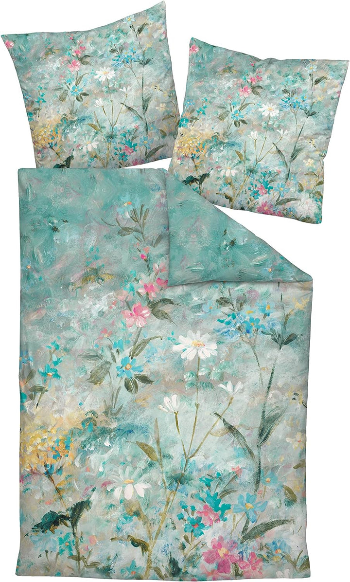 Janine Bettwäsche Mako-Satin Milano 135x200 cm + 80x80 cm smaragdgrün Lagune, 135x200 cm + 80x80 cm