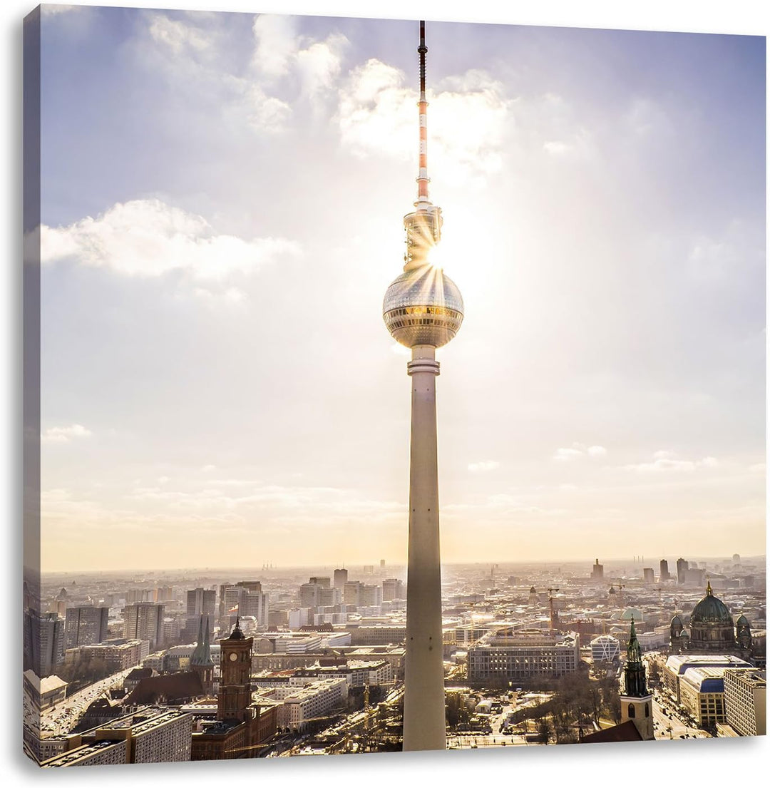 Pixxprint Grossstadt Fernsehturm Berlin City, Format: 70x70 auf Leinwand, 70x70