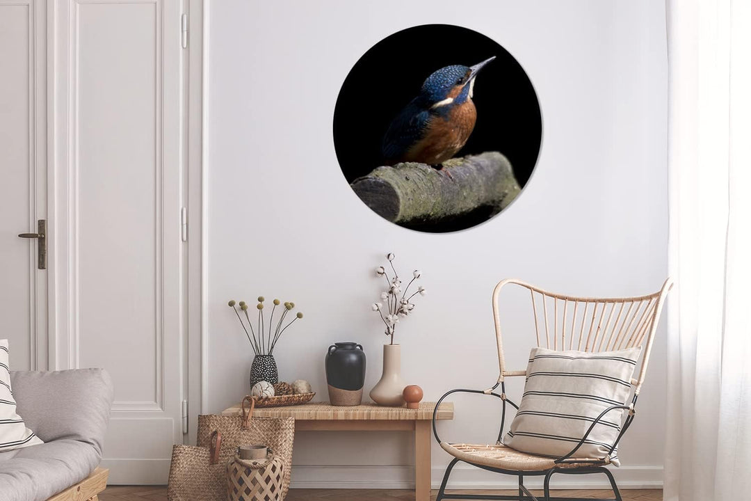 MuchoWow Wandbild Rund Wanddeko Deko Wohnzimmer Bilder 90x90 cm Eisvogel - Federn - Vogel, 90x90 cm
