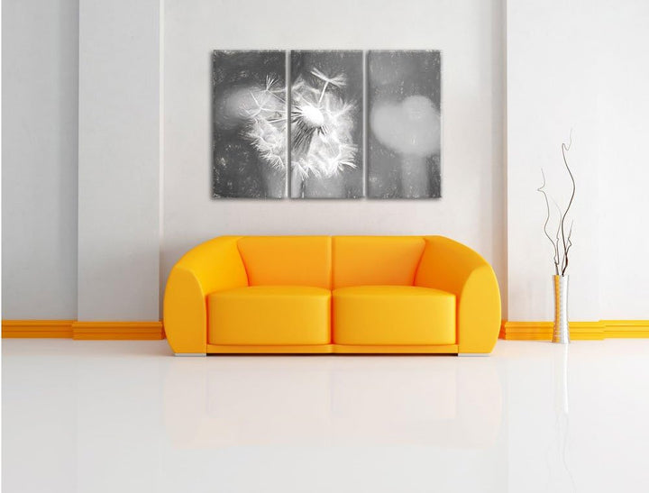 Pixxprint Schöner weisser Löwenzahn Kunst / 3-Teilig/Gesamtmass 120cm Leinwandbild bespannt auf Holz