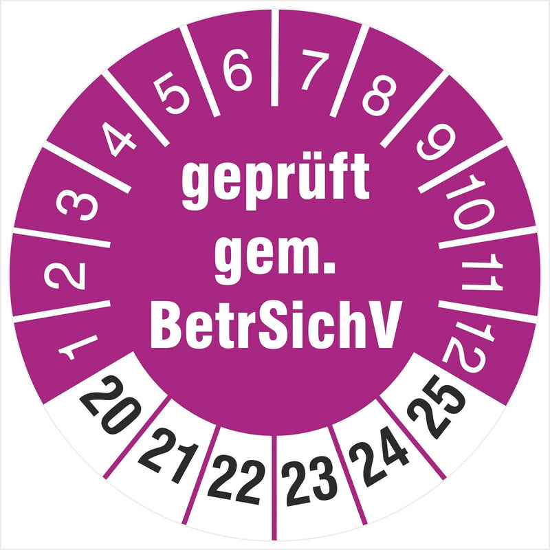 1000 Prüfetiketten geprüft gemäss BetrSichV 2020-2025 Prüfplakette 18 mm 1000 18mm Durchmesser, 1000