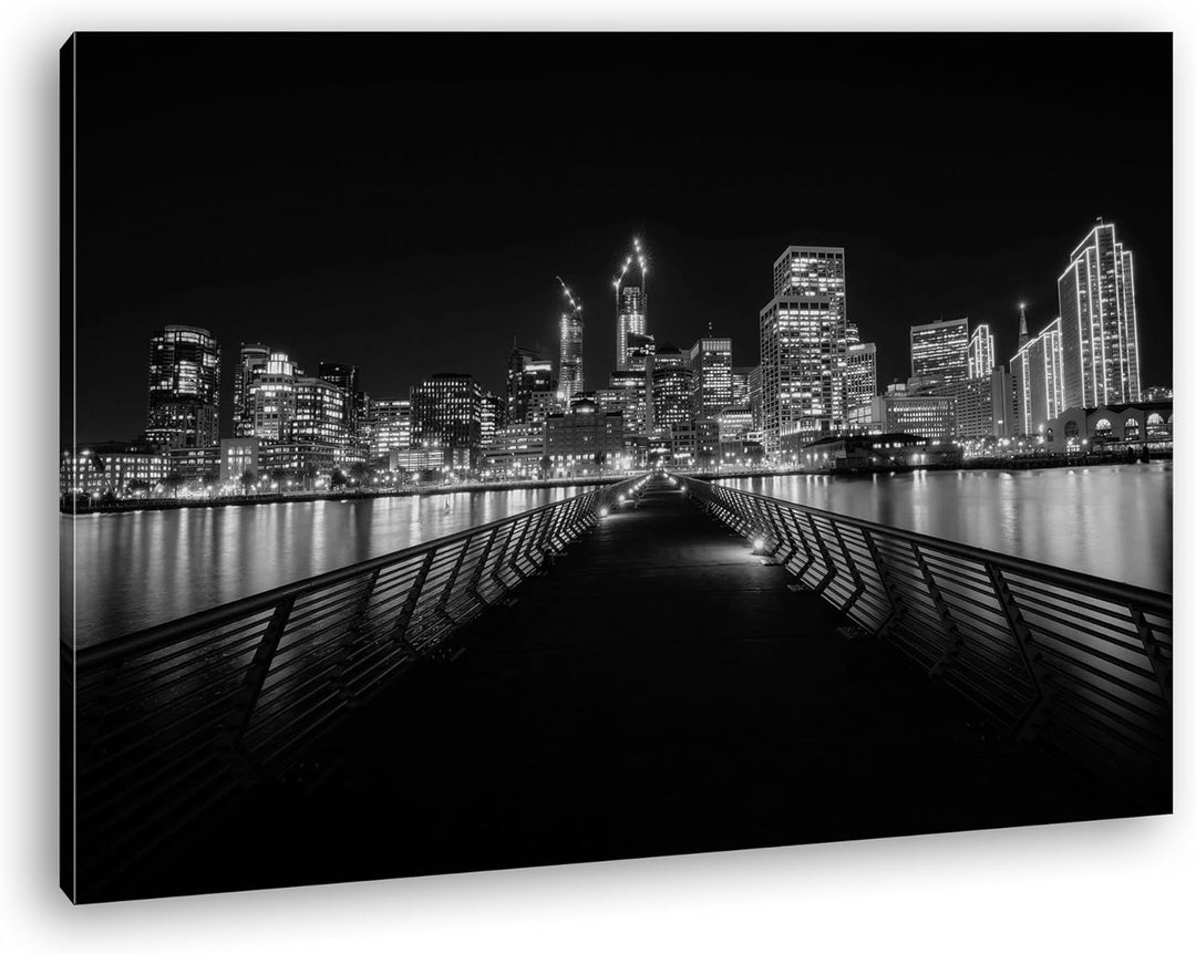 deyoli Dark San Francisco bei Nacht Format: 80x60 Effekt: Schwarz/Weiss als Leinwand, Motiv fertig g