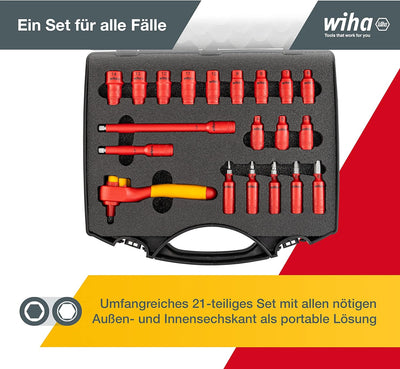 Wiha Ratschenschlüssel Set isoliert (43025) 21-tlg. I Aussensechskant 10mm - 31mm I Innensechskant 4