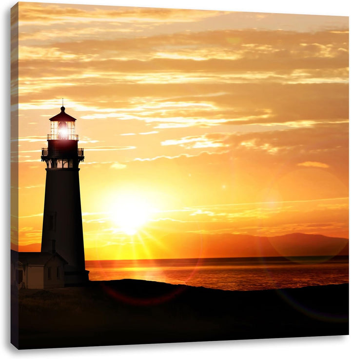 Pixxprint Grosser Leuchtturm im Sonnenuntergang, Format: 70x70 auf Leinwand, 70x70