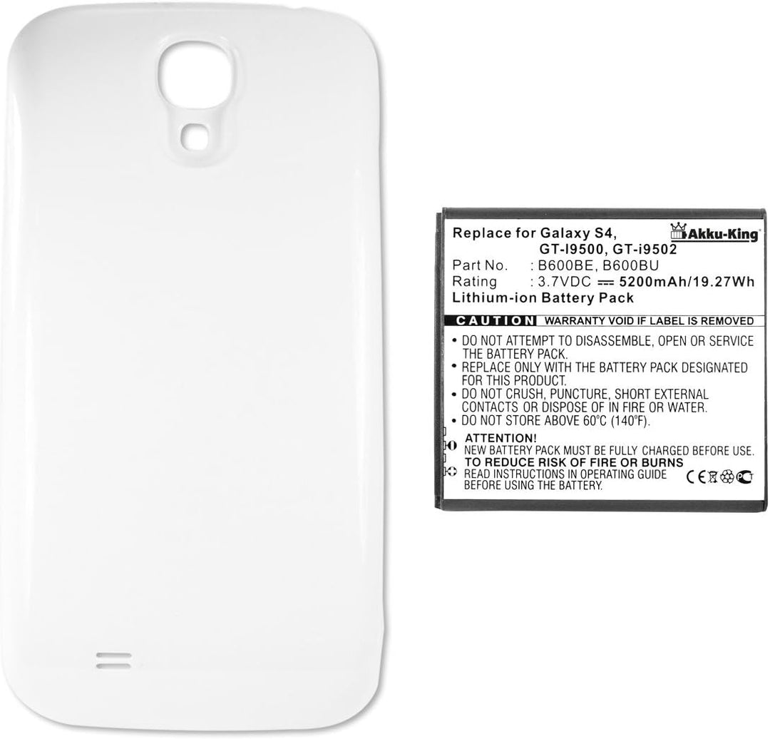 Akku-King Power-Akku kompatibel mit Samsung EB-B600BE, EB-B600BU - 5200 mAh Li-Ion Akkudeckel weiss