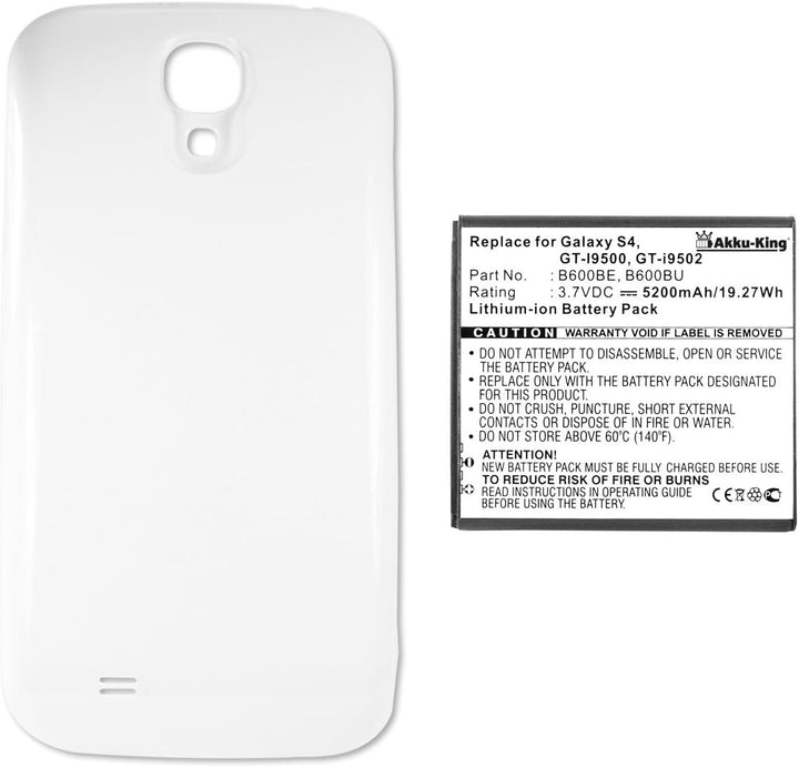 Akku-King Power-Akku kompatibel mit Samsung EB-B600BE, EB-B600BU - 5200 mAh Li-Ion Akkudeckel weiss