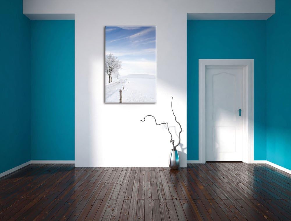 Pixxprint Baum im Schnee, Format: 100x70 auf Leinwand, XXL riesige Bilder fertig gerahmt mit Keilrah