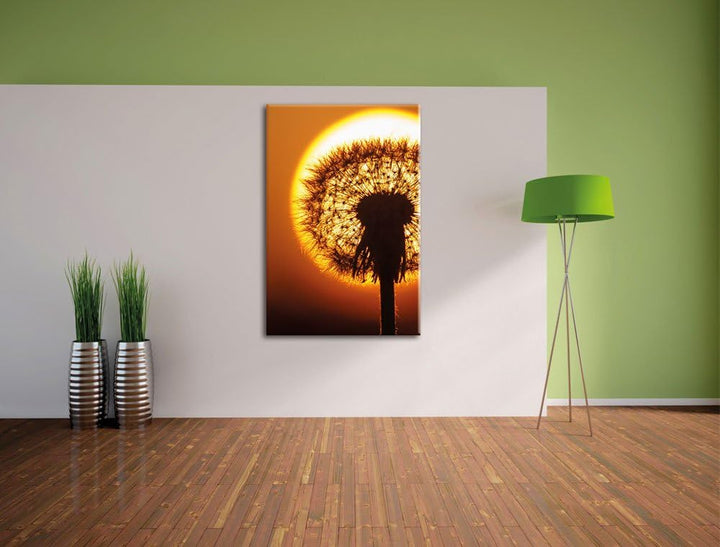Pusteblume im Abendlicht, Format: 100x70 auf Leinwand, XXL riesige Bilder fertig gerahmt mit Keilrah