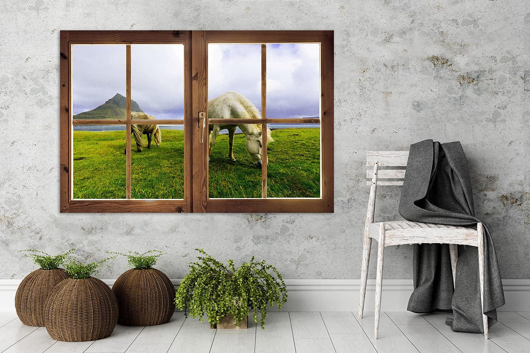 Febby Vlies Leinwandbild XXL Fensteransicht 3D-Illusion 120x80 cm Wandbild Kunst Bilder Schlafzimmer