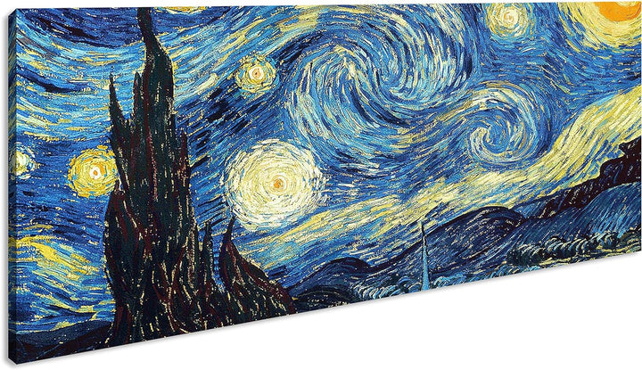 Sternenklarer Himmel Van Gogh Panorama 120x60 cm als Leinwandbild, Motiv fertig gerahmt auf Echtholz