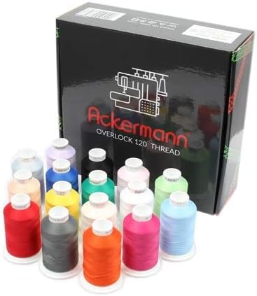 Ackermann Overlock Bauschgarn Nähgarn 16x 1.000m Box, Stärke 120, 100% Polyester