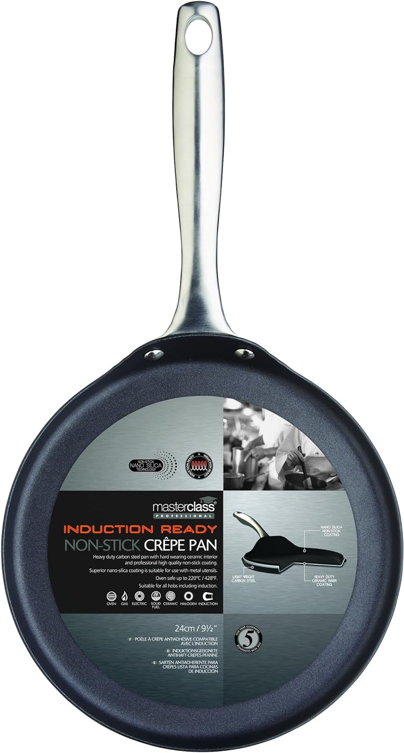 KitchenCraft MasterClass Carbon stahl Antihaft-Induktionspfanne für Crêpes und Pfannkuchen, 24 cm Ei