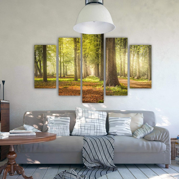 Feeby Leinwandbild Landschaft 5 TLG Bild Kunstdruck Bäume Wald Natur Blätter bunt 250x120 cm Leinwan