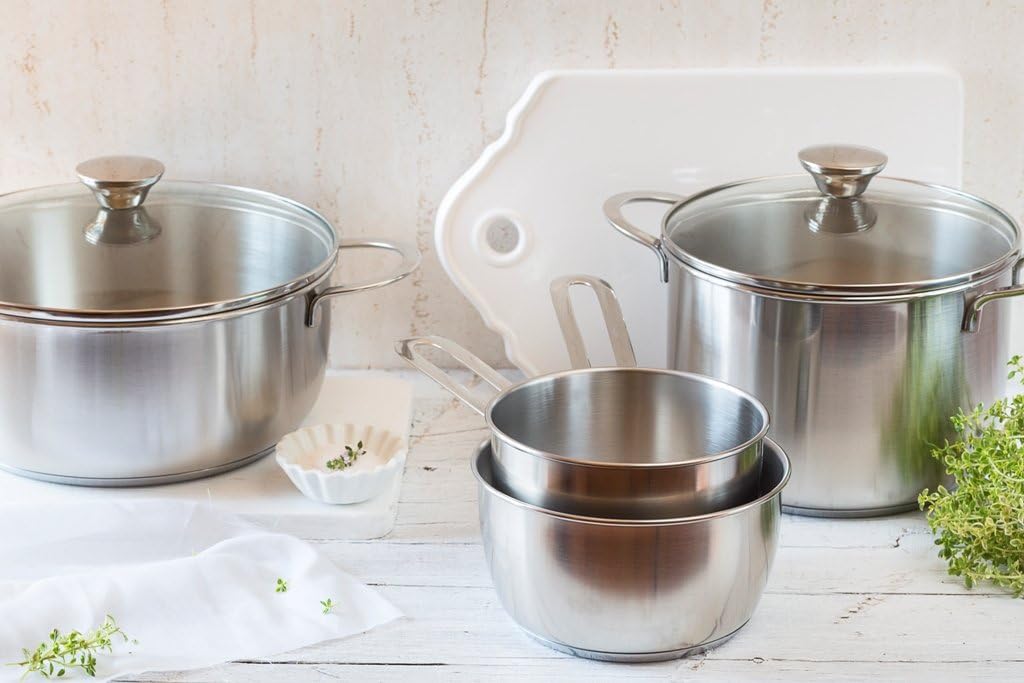 BRA Ancora Stieltopf, Edelstahl 18/10 mit Deckel aus Glas, 22 cm, 22 cm