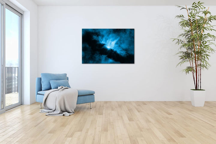 deyoli Sonnensystem mit vielen Sternen Format 80x60 Effekt: Monocrome Blau als Leinwandbild, Motiv f