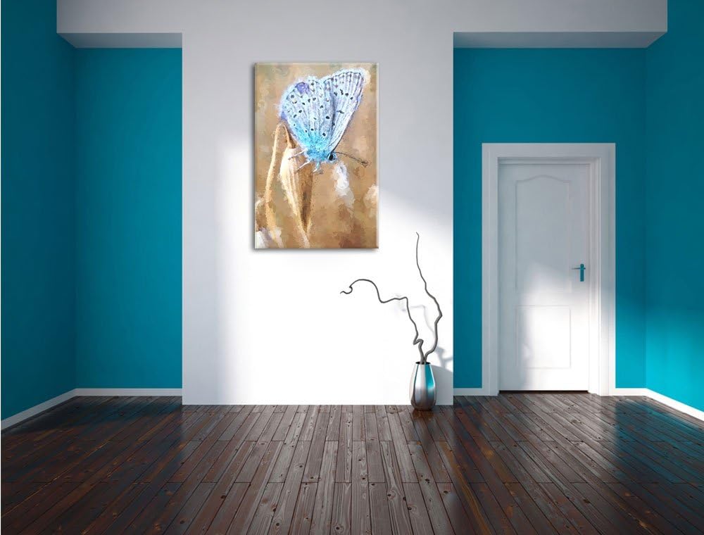 Pixxprint Blauer Schmetterling als Leinwandbild/Grösse: 100x70 cm/Wandbild/Kunstdruck/fertig bespann