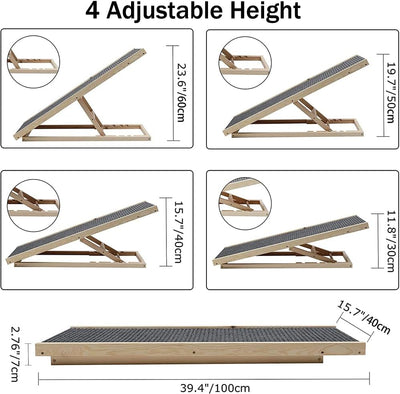 Haustierrampe aus massivem Holz, für Auto, Hundeleiter, höhenverstellbar, mit rutschfester Teppichob