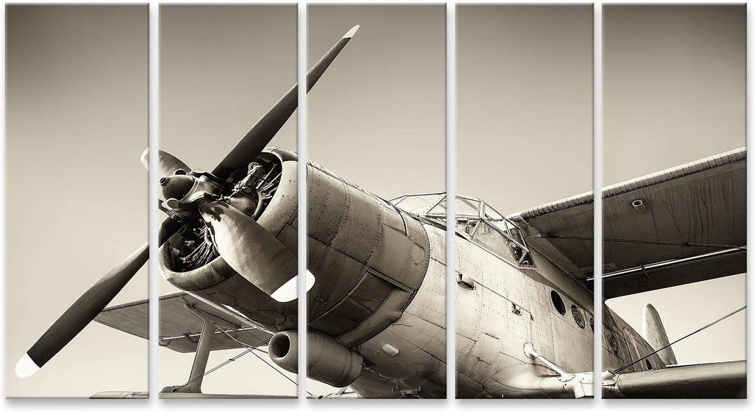 Bild Bilder auf Leinwand altes Flugzeug Wandbild Poster Leinwandbild RUZ Leinwand 160x80cm - 5 Teile