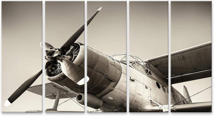 Bild Bilder auf Leinwand altes Flugzeug Wandbild Poster Leinwandbild RUZ Leinwand 160x80cm - 5 Teile