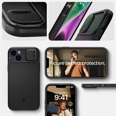 Spigen Optik Armor MagFit Hülle Kompatibel mit iPhone 14 -Schwarz, Schwarz