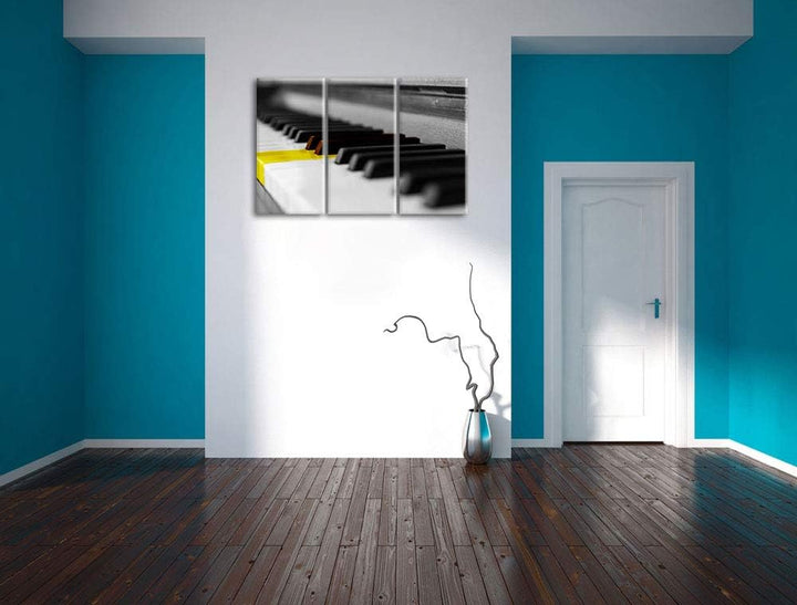 schönes Klavier mit gelben Tasten schwarz/weiss 3-Teiler Leinwandbild 120x80 Bild auf Leinwand, XXL