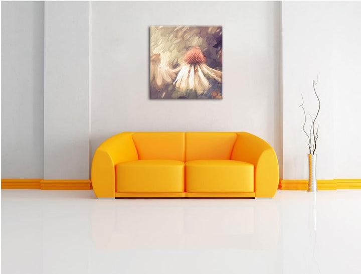 Pixxprint Blumen im Regen Pinsel Effekt, Format: 70x70 auf Leinwand, 70x70