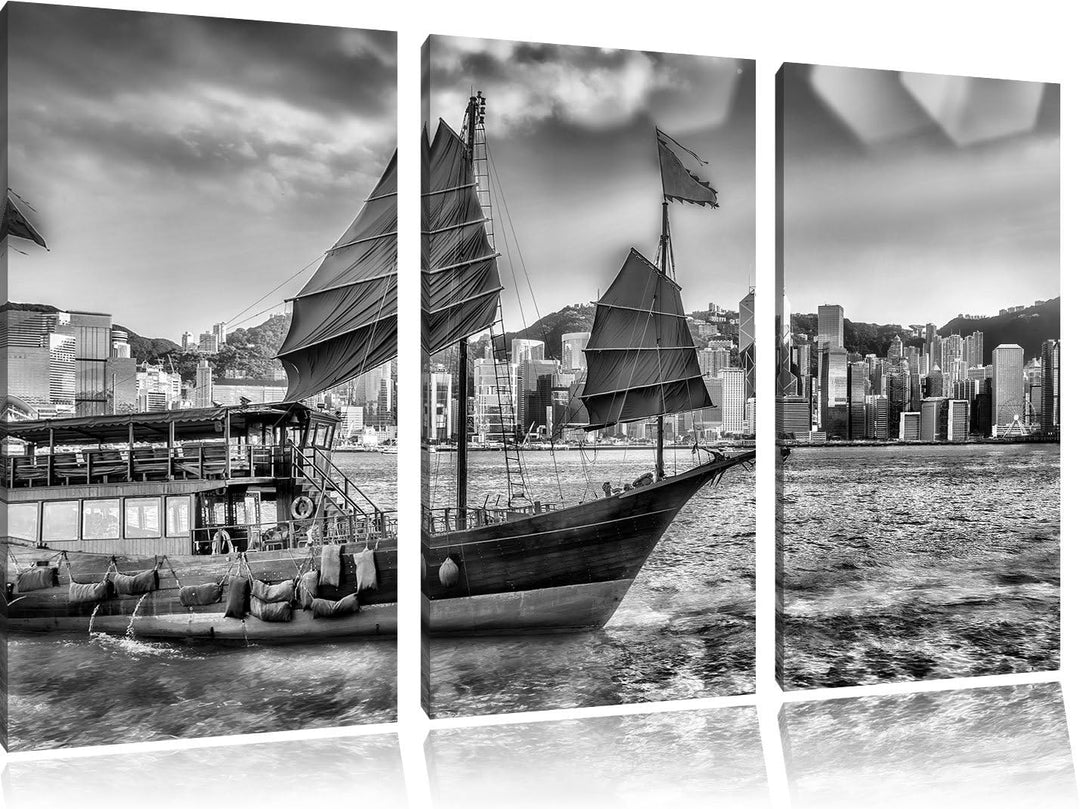 Pixxprint Segelschiff mit Segeln 3Teiler 120x80 cm Leinwandbild Wandbild Kunstdruck