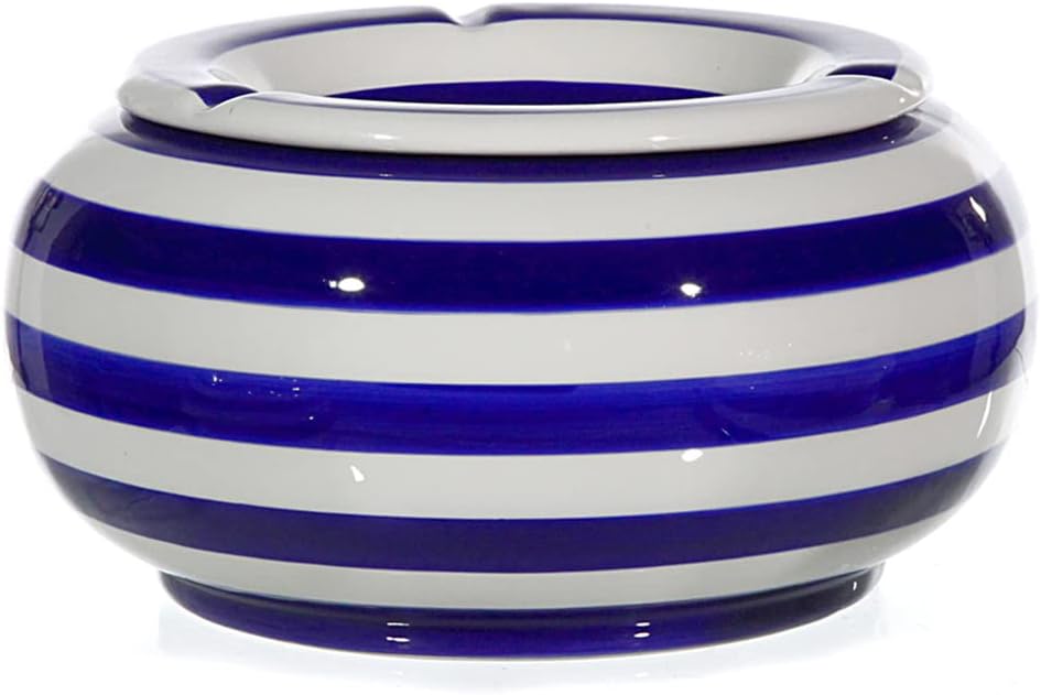 Sturmaschenbecher Ø 23 cm Windaschenbecher Keramik XXL Aschenbecher (Blaue Streifen Gross)