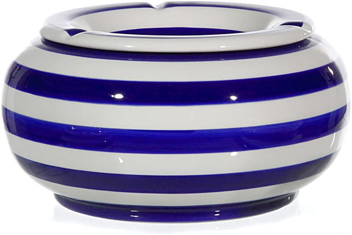Sturmaschenbecher Ø 23 cm Windaschenbecher Keramik XXL Aschenbecher (Blaue Streifen Gross)